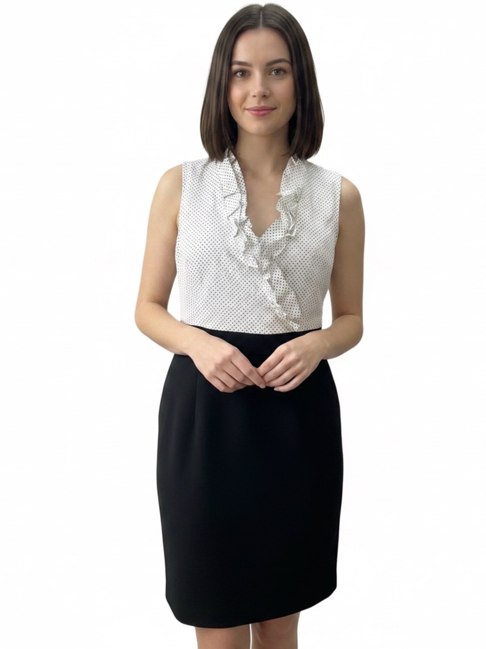 New York & Company black white polka dot Dress Size large sleeveless ruffles